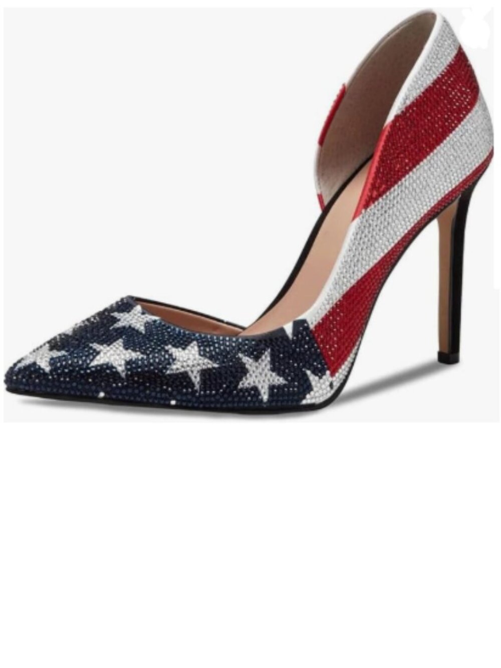 Maiyang National Flag Studded Rhinestones Pointed Toe D'Orsay Pumps Slip on Shoe